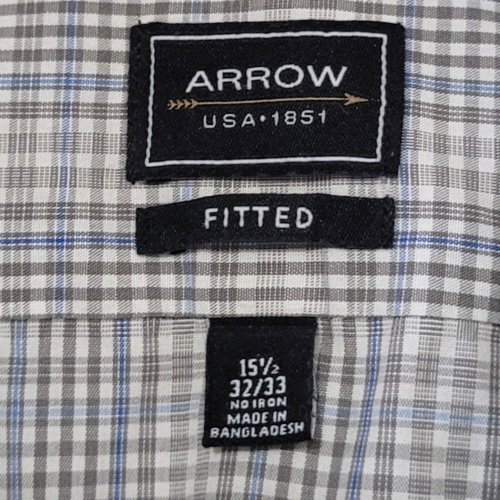 FITTED White/ Gray/ Blue Checkered  Dress Shirt - Picture 5 of 5